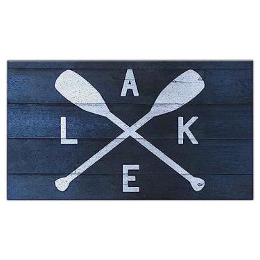 Imagem de Nogrit Tapete de porta vintage, colorido, canoa, remo, bússola, azul marinho, impermeável, entrada externa, 43 x 76 cm, capacho antiderrapante para casa de lago, decoração interna externa, presente