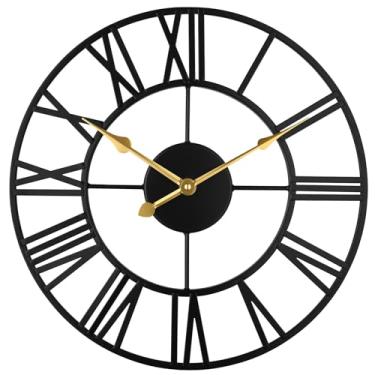 Imagem de Relógio de parede grande para decoração de sala de estar - relógio de parede para cozinha - relógio de parede grande de 30 cm decorativo - arte de parede de metal - relógio analógico grande para