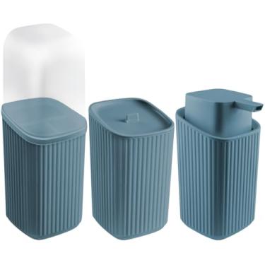 Imagem de Kit Banheiro Porta Escovas + Porta Algodão + Porta Sabonete Líquido (Azul)