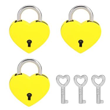 Imagem de VeYocilk 3 peças, mini cadeado amarelo em forma de coração, pequenos cadeados fofos com chave para caixa de joias, diário, bolsa, bolsa de maquiagem