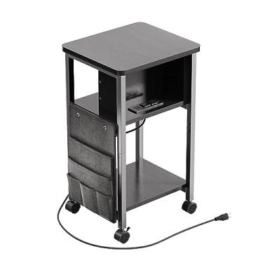 Imagem de Merapi Mesa de canto com estação de carregamento, cabeceira pequena preta com carregamento, mesa de cabeceira, mesa de sofá com 2 tomadas CA e 2 portas USB para sala de estar, quarto, estudo, escritório em casa