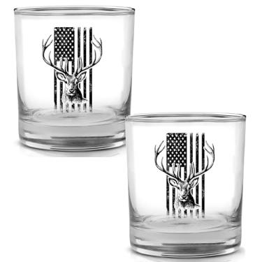 Imagem de DAJDC Presente de caça EUA Bandeira desgastada Buck Deer Copo de vidro à moda antiga Presente para Hunter Hunt (2)