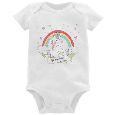 Imagem de Body Bebê Unicórnio Arco Íris - Foca na Moda, Branco, P