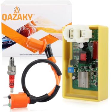 Imagem de QAZAKY Kit de vela de ignição de bobina de ignição CC CDI de 6 pinos ajustáveis para motocicleta 50cc-90cc 110cc 125cc 140cc 150cc 200cc 250cc ATV Quad Scooter Go Kart Moped Chopper Dune Buggy Pit