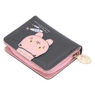 Imagem de Bolsa Pequena de Couro PU Estilo Coreano para Mulheres e Meninas, Bolsa Fofa Com Estampa de Animal, Zíper, Design Curto Dobrável, Multifuncional, Preta