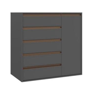 Imagem de Cômoda 5 Gavetas 1 Porta Multiuso MDF Select Belmax, Titânio
