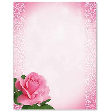 Imagem de PaperDirect Impressionante papel temático para convidar dia dos namorados rosa única rosa solteira, papel de borda, papel timbrado 21 x 27 folhas, papel de escrita premium elegante, papel decorativo