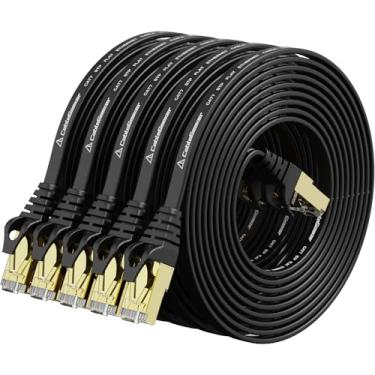 Imagem de Cabo Ethernet blindado Cat 7 (cabo de alta velocidade) Cat7 cabos de patch Ethernet plano - cabo de Internet para modem, roteador, LAN, computador - compatível com Cat 5e, rede Cat 6, 10ft 5Pack Black, 10ft 5Pack Black