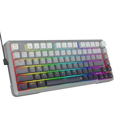 Imagem de Teclado para jogos de gatilho rápido, interruptor magnético de efeito Hall, acionamento ajustável, taxa de pesquisa de 8 K, botão de volume, retroiluminação RGB, teclas PBT, 75% compacto com fio para