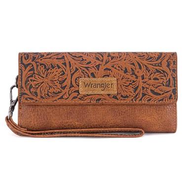 Imagem de Montana West X Wrangler Western, carteiras femininas com três dobras, carteira clutch feminina de grande capacidade com porta-moedas, Ferramentas - marrom