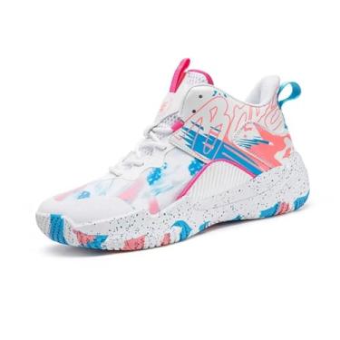 Imagem de Novetra Tênis de basquete masculino de cano alto - Design estampado elegante com tração e suporte superiores(White-pink,34 BR)