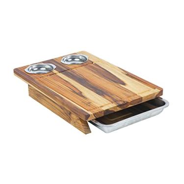 Imagem de Tábua Madeira Teca 44 x 30 cm c/Bandeja Para servir + 2 Potes Inox, Stolf