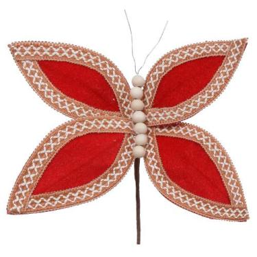 Imagem de Borboleta aveludado vermelho e bege 25cm florarte - Flor Arte