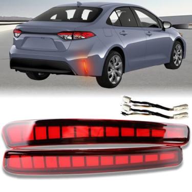 Imagem de GEEGEETOP Lente vermelha refletor de neblina traseiro de freio cauda sequencial flash Singal lâmpada 3 em 1 compatível com Toyota Corolla SE XSE 2020 2021 2022 Plug and Play