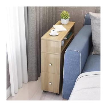 Imagem de Armário lateral de sofá Armário lateral de canto moderno simples para sala de estar com sofá de 2 gavetas, mesa móvel pequena e estreita com 4 rodas Armário de armazenamento(Light walnut,60x25x65cm)