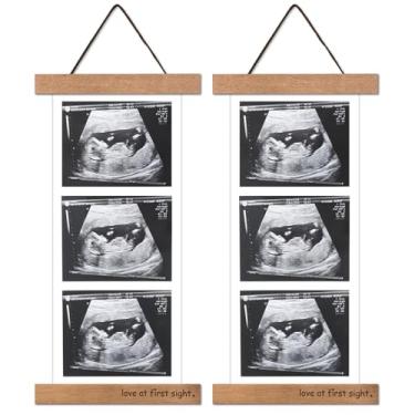 Imagem de Porta-retrato de ultrassom magnético de madeira para geladeira com amor à primeira vista, para anúncio do bebê, informações de nascimento, chá de bebê, presentes para pais e avós