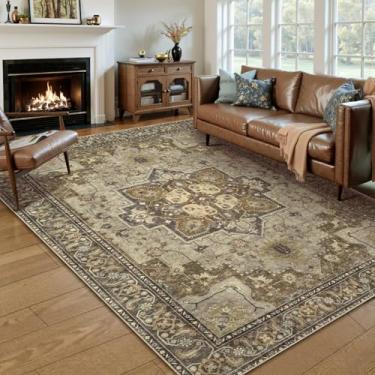 Imagem de Ciicool Tapete de área de 1,5 x 2,1 m, tapetes laváveis para sala de estar, antiderrapante, tapete grande de pelo baixo, tapete vintage para quarto, sala de jantar, decoração de hall de entrada