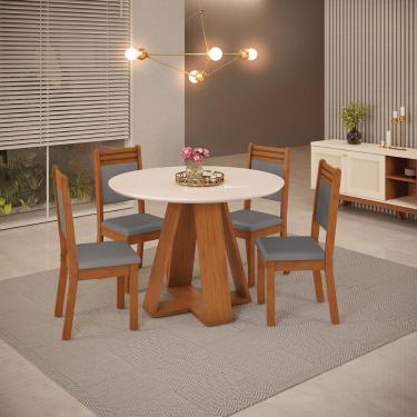 Imagem de Conjunto Sala de Jantar 4 Cadeiras Maite Lunar Tampo de Vidro Kiara Freijó Off White dj Móveis