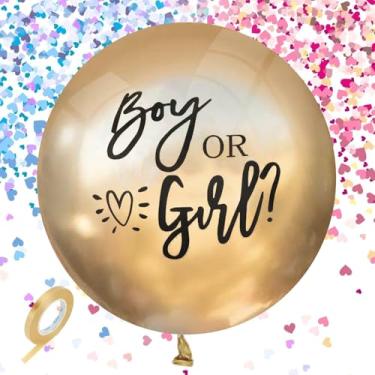 Imagem de Balões reveladores de gênero para meninos ou meninas com confete rosa azul para decoração de chá de bebê, balões dourados de 91 cm, perfeitos para tirar fotos e vídeos