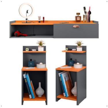 Imagem de Kit 2 Mesas Cabeceira Mesinha Lateral Fantasy Cinza/Cinamomo Penteadei