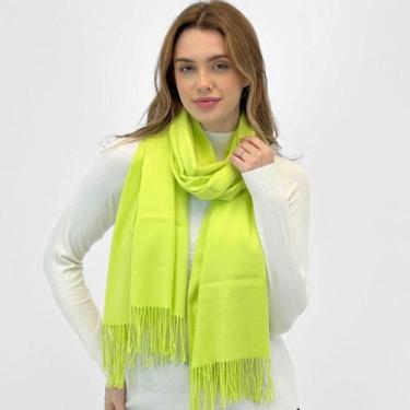 Imagem de Cachecol Alpelo em Lã Tecido com Franjas, UN, Cyber green