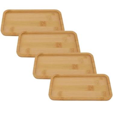 Imagem de Kit 4 Bandeja Travessa Bambu 20x10cm Petiscos Café Lavabo Multiuso Chu