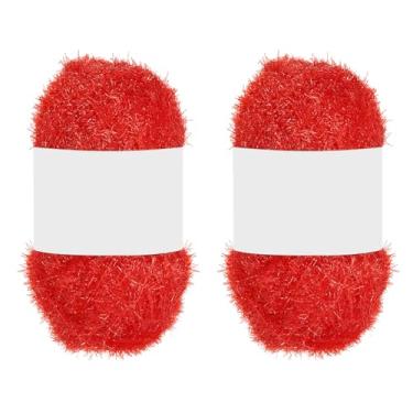 Imagem de PATIKIL 2 novelos de 100 metros, fio de poliéster brilhante Scrubbie fio de coração vermelho brilhante vidro para panos de prato crochê cobertor de tricô tapete suéter cachecol chapéu, vermelho