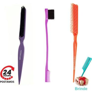 Imagem de Escova Cabelo 3 Fileiras Cerdas Firmes, Pente Escovinha Baby Hair 2 em