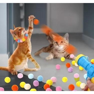 Imagem de Lançador de Pompons para Gatos com 20 Bolas Coloridas, 5,5 cm, Brinquedo Interativo para Felinos