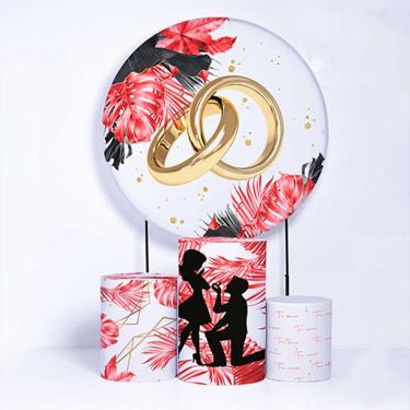 Imagem de Kit Painel de Festa Redondo e Trio de Cilindros Casamento - Fera Print