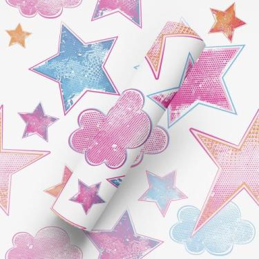 Imagem de Papel de Parede Adesivo Tema Nuvem E Estrelas Quarto Bebê - Deliquadro
