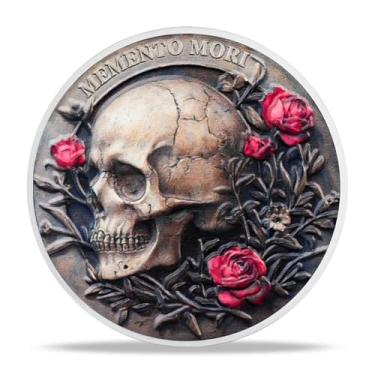 Imagem de RYUKENLM Moeda Memento Mori 3D Caveira Desafio Moedas EDC Lembrete Token Lembrança da Vida e Morte Presentes de Estoicismo Inspirador para Prática Estóica Diária
