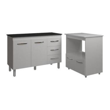 Imagem de Balcão Armário Gabinete Bruna 118 Cm Branco Com Tampo Preto E Balcão A