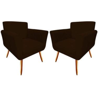 Imagem de Kit 2 Poltronas Decorativa Sabrina Suede Marrom Pés Madeira Mz Decor -