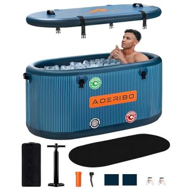 Imagem de AOERIBO Banheira de imersão oval inflável 2GG de 126 Gal, isolamento superior, banheira de gelo portátil de 8 camadas, mergulho no gelo com tampa isolada, bomba manual, almofada EVA, uso ao ar livre