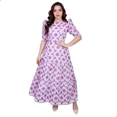 Imagem de Vestido Midi Feminino Estamapado Manga 3/4 Lindo Elegante Festa Evento