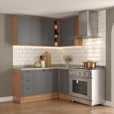 Imagem de Armário De Cozinha Completa C Balcão Milla Bee Carraro Nogal Cinza Titânio