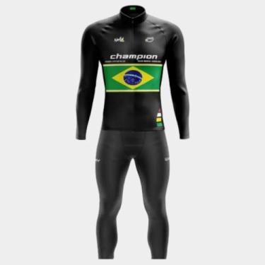 Imagem de Conjunto de Ciclismo Masculino - Camisa Champion Brasil Manga Longa e 