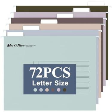 Imagem de Merrynine Pasta de arquivo suspensa tamanho carta 72 peças, organizador de pastas de armário de arquivo de papel com abas e inserções de corte 1/5, organizadores de arquivos de suspensão para