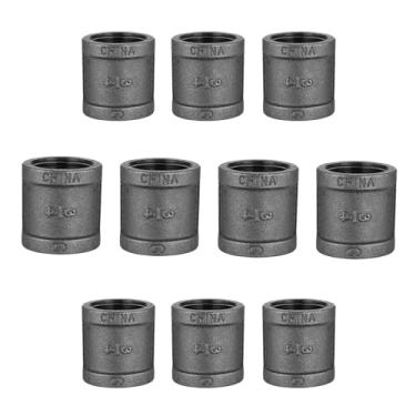 Imagem de Acoplamento de encaixe de tubo de 3/10.2 cm, Home TZH 10 unidades de acoplamento de tubo fundido de ferro maleável para suporte de prateleira vintage Steam-punk DIY para decoração de tubos de