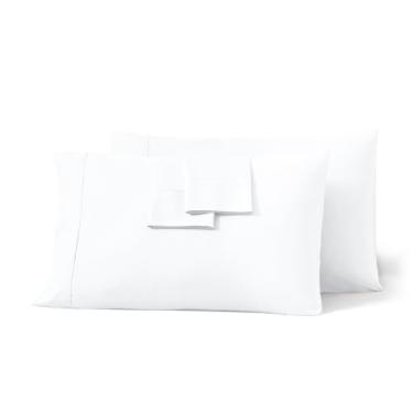Imagem de Conjunto de fronhas Queen de 2 a 100% algodão egípcio 600 fios brancos 50 x 76 cm com fecho de envelope macio, amigo da pele, capas de travesseiro de qualidade de hotel para cama
