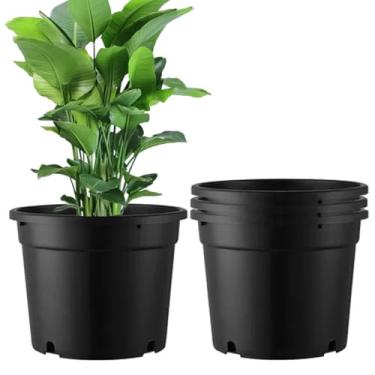 Imagem de MEJENYY Vasos de plástico de 7 galões para plantas, vasos de viveiro de 7 galões para plantas, pacote com 4, 13 vasos redondos de plástico resistente para plantas internas ao ar livre, flores, preto