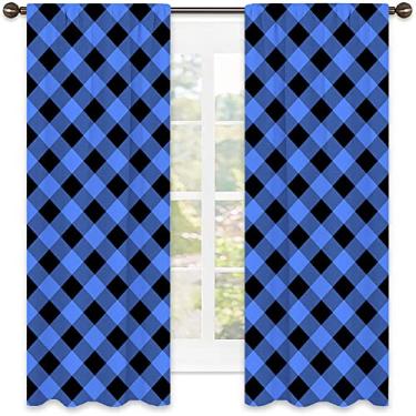 Imagem de Cortinas blecaute xadrez Buffalo para quarto - Cortinas escurecidas com isolamento térmico para sala de estar, L 106 x C 150 cm