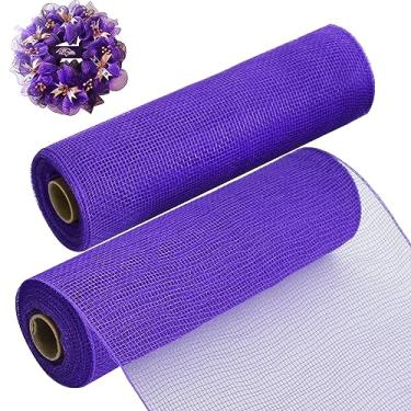 Imagem de TONIFUL Fitas de malha roxas de 25 cm 2 rolos de tecido de malha rolo decorativo de grinalda suprimentos para decoração de grinaldas de malha da porta da frente Guirlanda de malha de Natal Deco (não metálico, 18 m/conjunto)