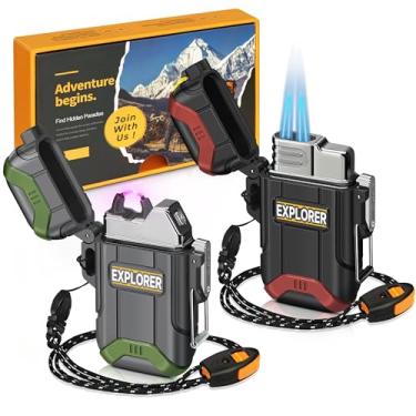 Imagem de Lafagiet Pacote com 2 isqueiros elétricos USB-C e isqueiro de tocha dupla a gás butano, recarregável, à prova d'água, à prova de vento, pacote múltiplo para caminhadas, acampamento, equipamentos ao ar
