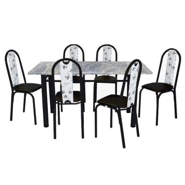 Imagem de Conjunto De Mesa Michelly Com 06 Cadeiras 150x75cm Moura Preto Com Branco Floral