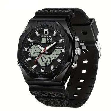 Imagem de Relógio Esportivo Com Dupla Exibição, Cronômetro & Alarme, à Prova D`água 5atm Preto
