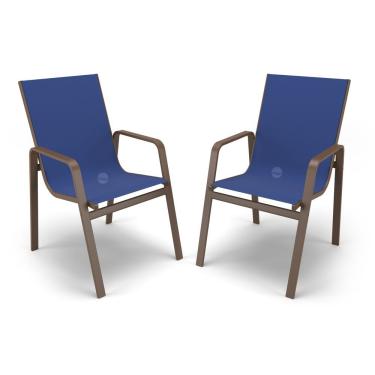 Imagem de Kit 2 Cadeiras Miami Gourmet Alumínio Marrom Tela Azul
