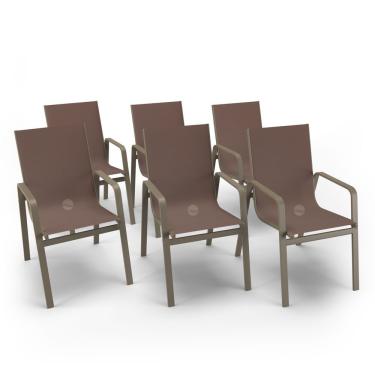 Imagem de Kit 6 Cadeiras Miami Gourmet Alumínio Fendi Tela Marrom