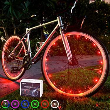 Imagem de DAWAY A01 Luzes LED vermelhas para pneu de bicicleta - Decoração de roda de bicicleta brilhante à prova d'água (2 peças), luzes de raio de bicicleta de segurança, acessórios legais de decoração de